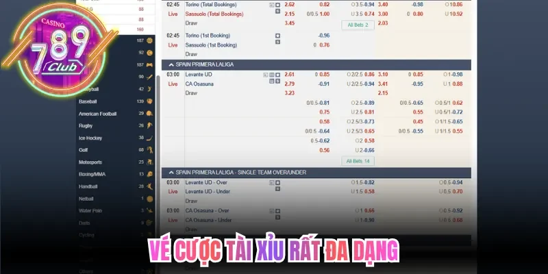 Vé cược tài xỉu rất đa dạng
